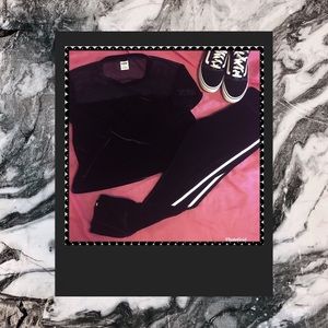 PINK Velvet black crop top and legging outfit